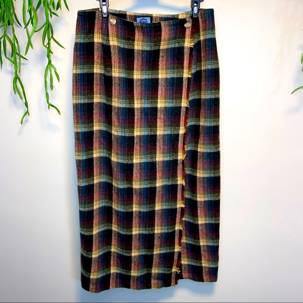 Cambridge Dry Goods Flannel Plaid Wool Blend Maxi Skirt Size 14